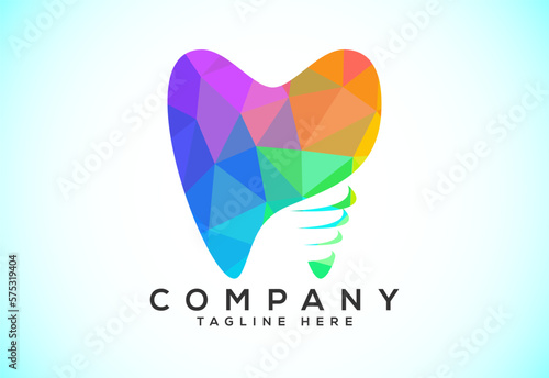 Polygonal tooth dental logo. Low poly style dental clinic logo vector illustration.