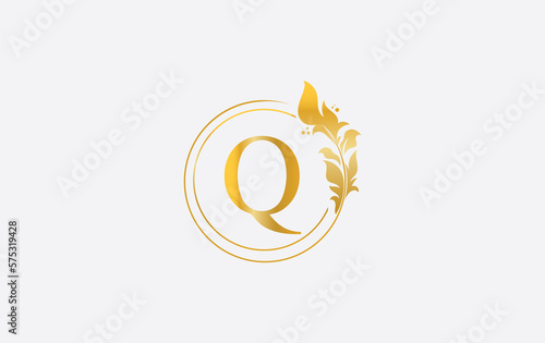 Golden leaf and circle logo design. Golden beauty and business symbol and alphabets design