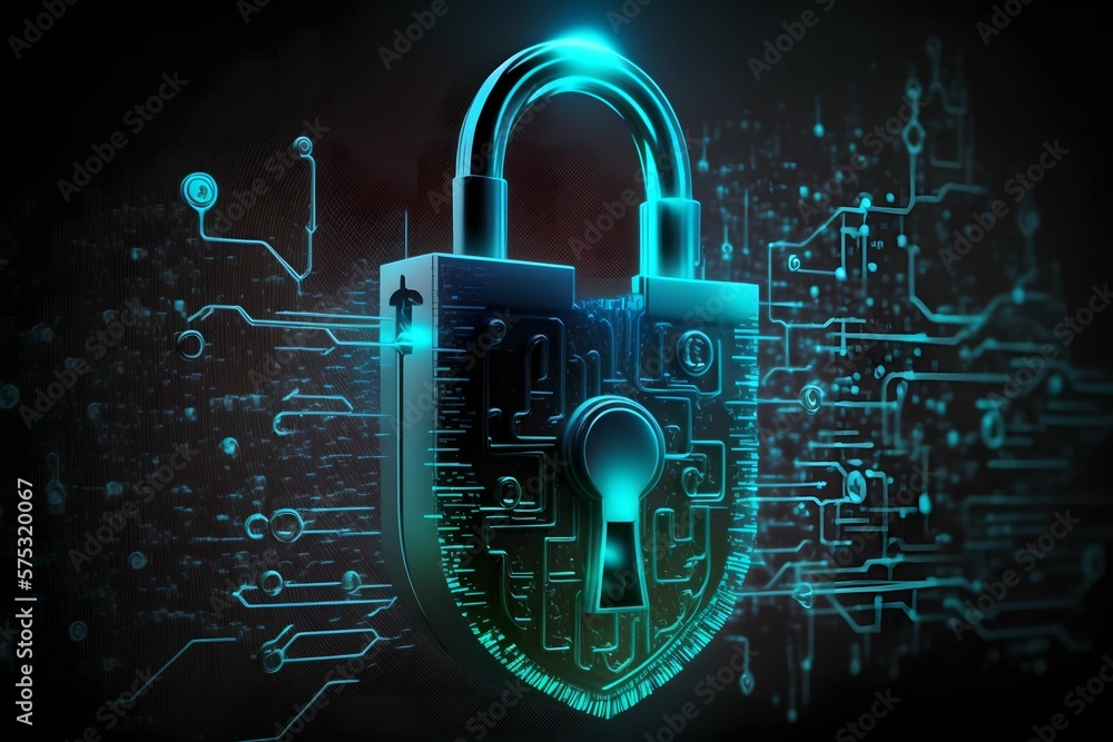 Cybersecurity Padlock, Digital Lock on Technology Network Data Protection, Generative AI