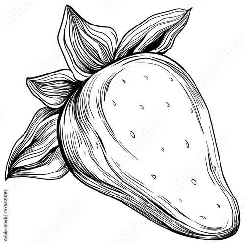 Strawberry Hand drawn outline with transparent background. Vector