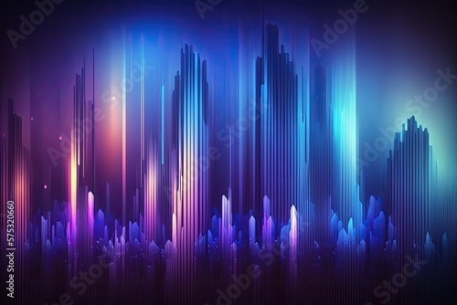 a hazy neon skyline in abstract violet and blue. Backgrounds of simulated landscapes. Generative AI