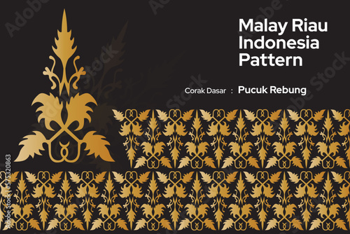 Pattern Malay Riau Batik Songket Tenun, Weaving Corak Motif Pucuk Rebung, Melayu patterns, Traditional Classic handwoven black with gold threads vector
