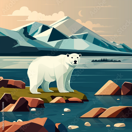 Vector illustration of the polar bear. Banner save wildlife. World wildlife day
