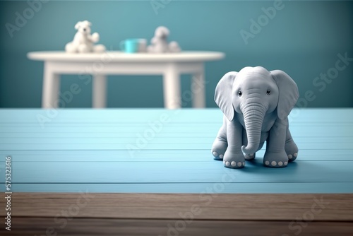 Blue elephant doll on a white table