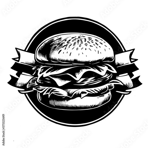 Burger vector emblem, logo black on white background