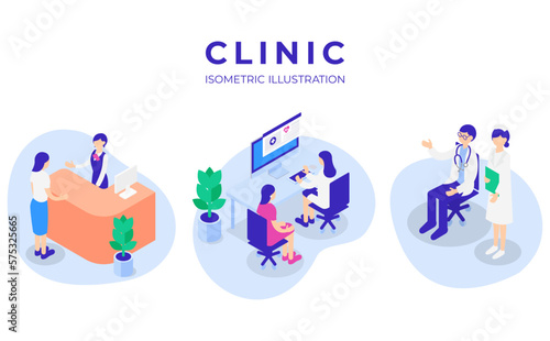 クリニックのアイソメトリックイラストセット