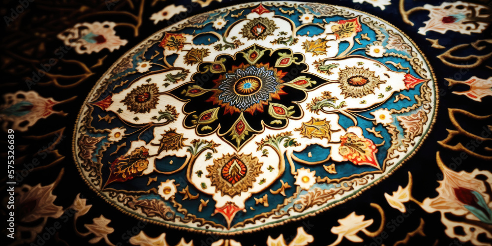 Intricate Iranian Carpet at Cultural Exhibition in Tehran (created with Generative AI)