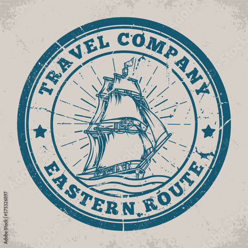 Sailing ship emblem vintage monochrome