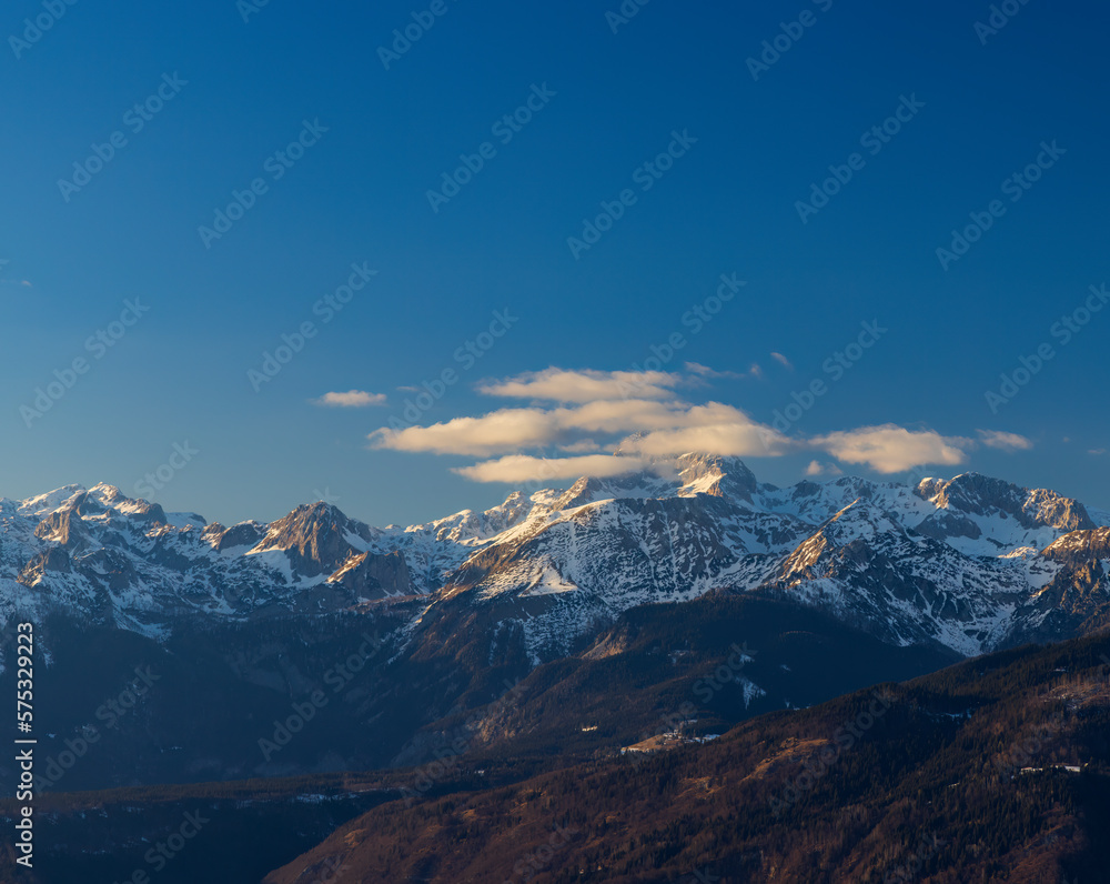 Winter landscape with Triglav peak, Triglavski national park, Slovenia