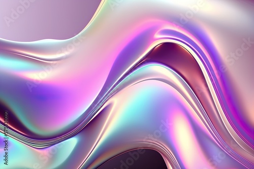 Liquid Holographic iridescent flud flow surface swirls, wrinkled foil background.