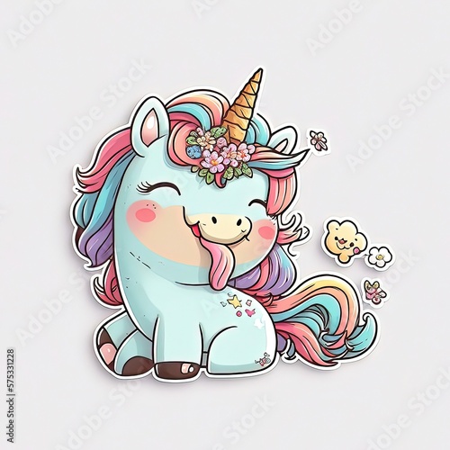 let your dreams take flight with a cartoon unicorn sticker generative ai