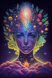Fantasy Portrait of Beautiful Dreamy Nature Goddess Woman. Generative AI.