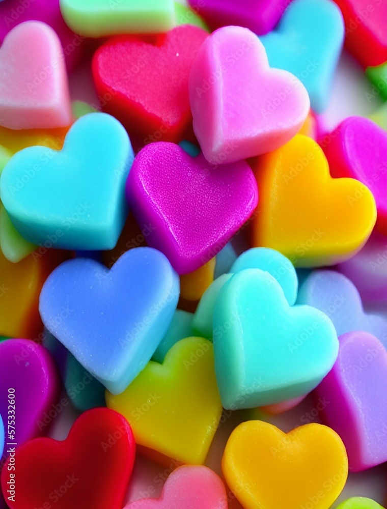 heart shaped colorful hearts on white background