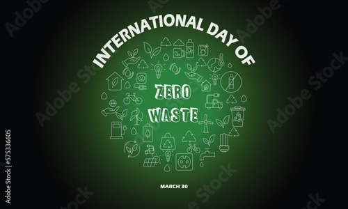 International Day of Zero Waste background. It includes linear style - zero waste concept, recycle, reuse, reduce and sustainable lifestyle icons. Vector illustration