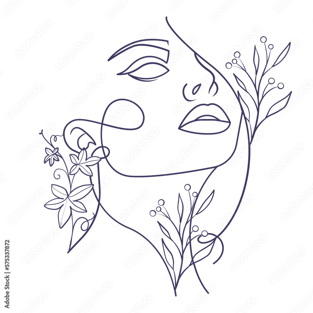 Elegant One Line Sketches of Woman Abstract Face. Female Face Drawing ...