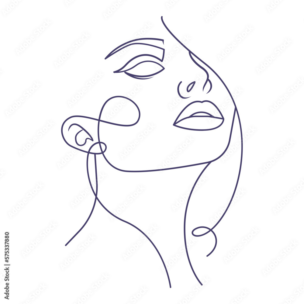 Elegant One Line Sketches of Woman Abstract Face. Female Face Drawing