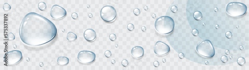 Realistic transparent water drops set. Rain drops on the glass. Isolated vector illustration