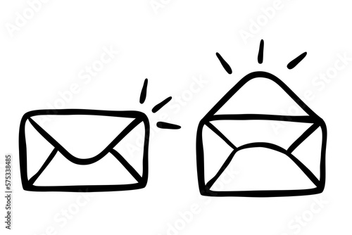 vector hand draw sketch doodle set 2 mail, with notification, close and open