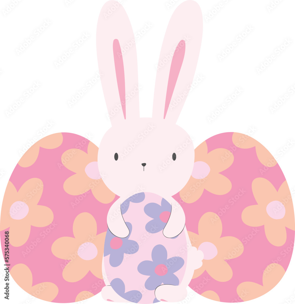Cute Easter White Bunny Hold Flower Egg Cute Easter White Bunny Hold Flower Egg