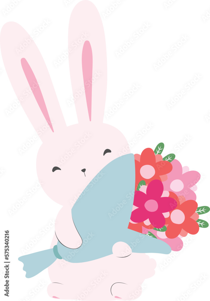 Easter Day Illustration Bunny With Bouquet Of Flower Easter Day Illustration Bunny With Bouquet Of Flower