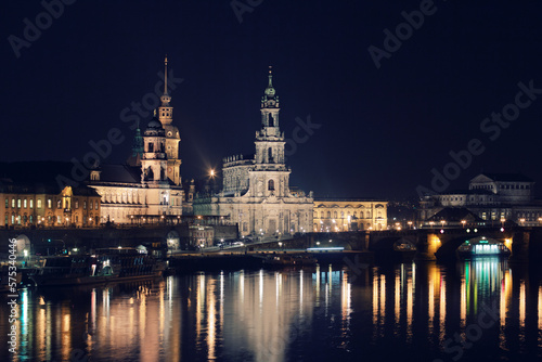 Historical center of Dresden at night and river Elbe © oleksandr.info