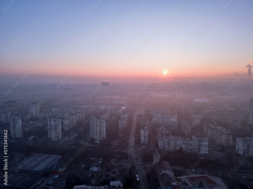Cold and foggy sunrise over the Sofia(Bulgaria) city