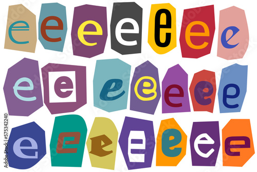 Alphabet e- vector cut newspaper and magazine letters, paper style ransom note letter