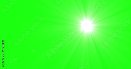 Sun isolated on green screen. Sunlight overlay light effect, seamless loop animation