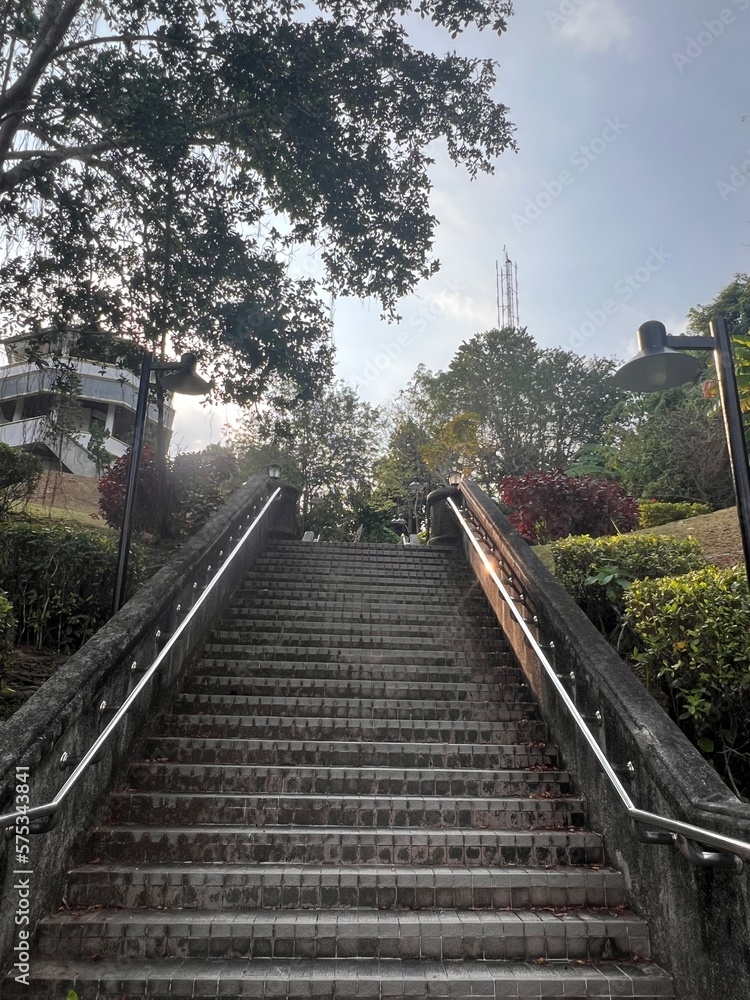 Long staircase uphill to the observation deck