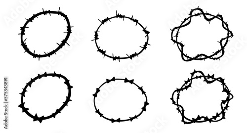 vector circle frame barbed wired, set 6 hand draw sketch