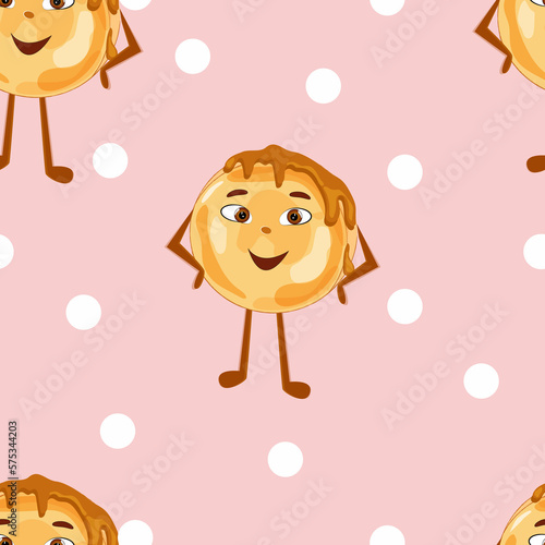 Vector cheesecake in cartoon style on pink background.