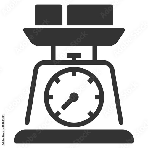 Simple scale solid icon, balance and heaviness and drop related concept on the white background