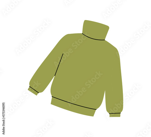 Green sweater concept. Warm clothes for cold weather, autumn and winter seasons. Fashion, style and trend, textiles and garment, apparel. Cartoon flat vector illustration