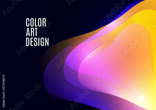 Smooth overlapping transparent shapes. Bright gradient flow, dynamic liquid texture. Fashion art for cover, poster, web, page, social media, announcement, postcard. Vector