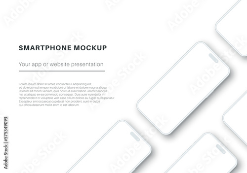 White smartphone mockup. Template  for your app presentation. Phone blank screen with space for text. UI design. Vector EPS 10