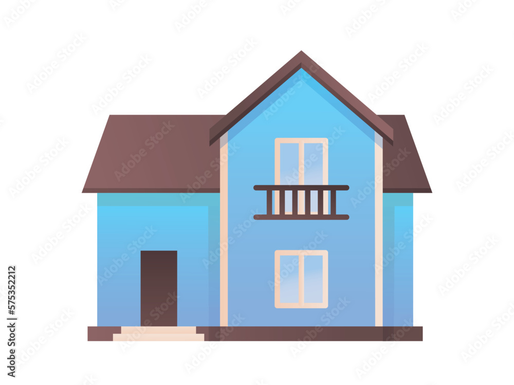 Blue private house. City facade and apartment, modern exterior. Real estate and property, cottage. Urban architecture, city or town building. Cartoon flat vector illustration Blue private house. City facade and apartment, modern exterior. Real estate and property, cottage. Urban architecture, city or town building. Cartoon flat vector illustration