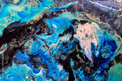 Luxury abstract background, liquid art. Blue alcohol ink with golden paint streaks, water surface, marble texture