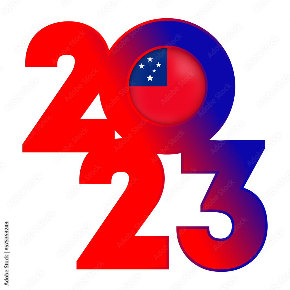 Happy New Year 2023 banner with Samoa flag inside. Vector illustration. Happy New Year 2023 banner with Samoa flag inside. Vector illustration.