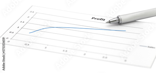 Profit graph with a silver ballpoint