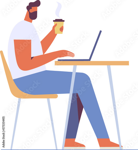 Young people working laptop flat illustration