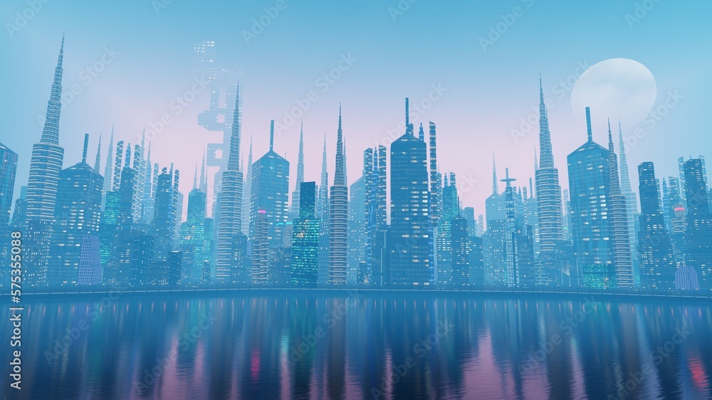 3D illustration of a big city.