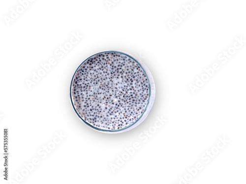 Chia Seed Pudding  in a glass on white background.