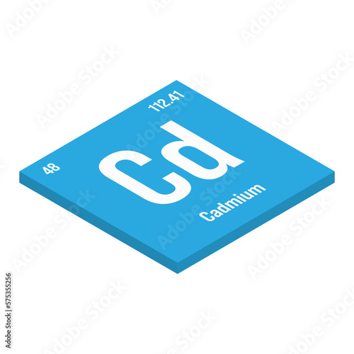 Cadmium, Cd, periodic table element with name, symbol, atomic number and weight. Heavy metal with limited industrial uses due to its toxicity, but commonly used in batteries, pigments, and