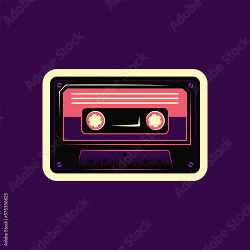 Original vector illustration in vintage style. Retro audio cassettes in different colors. T-shirt design. A design element.