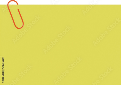 blank yellow memo paper with orange paperclip