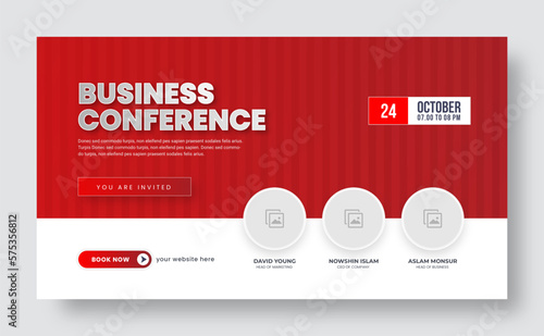 Business webinar invitation template design. Webinar and business conference social media banner template. Online live webinar banner invitation. Business conference flyer. Annual business conference
