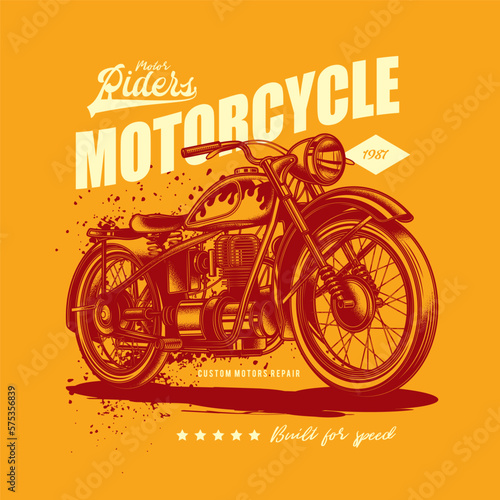 Original vector illustration in retro style. American motorcycle custom made. T-shirt Design