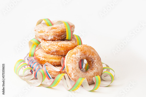 Finnish traditional Vappu food, sugar donuts, close-up, postcard photo