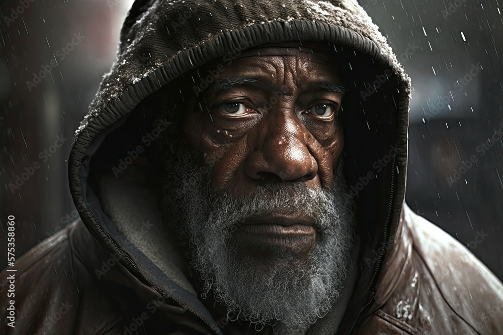 Portrait, black afro-american old man, with beard and sad face, Ai ...