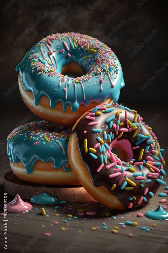 Yummy donuts with sprinkles. Illustration - Food
